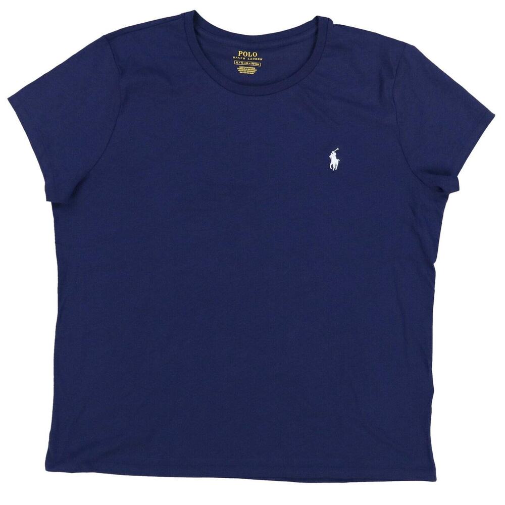 POLO RALPH LAUREN WOMENS CREW NECK JERSEY T-SHIRT (X-SMALL, NAVY)